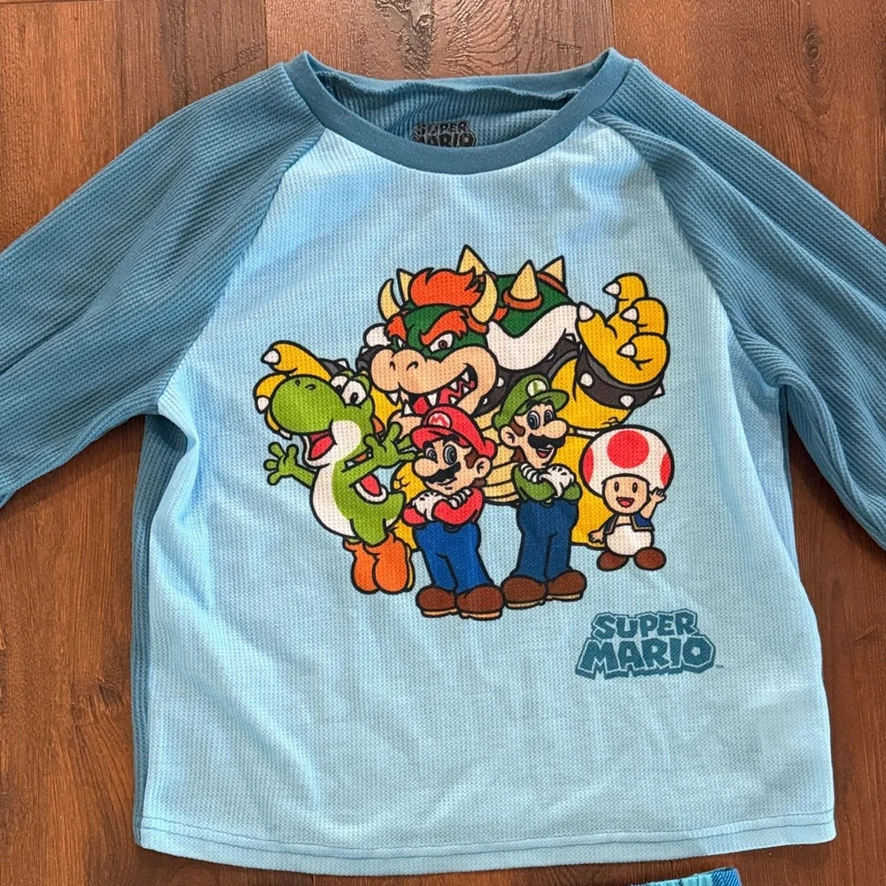 Nintendo Super Mario Blue Pajama Set Boys Size 10 Like New - Picture 2 of 3